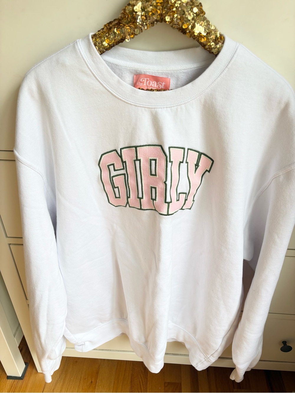 The Toast Girly Crewneck White Green Pink Oversized Cozy Size XL - Picture 2 of 8